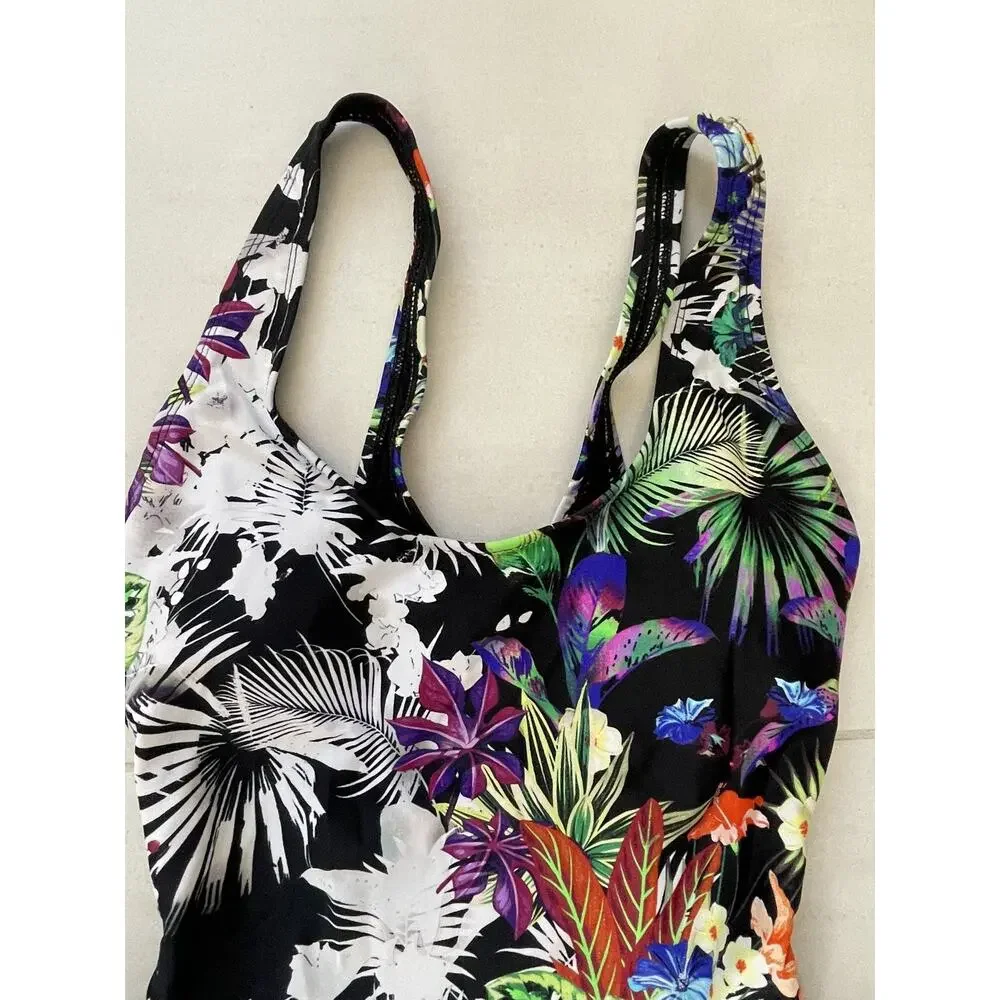 Tinibikini Swim Tropical Floral One Piece Swimsuit Strappy Sides